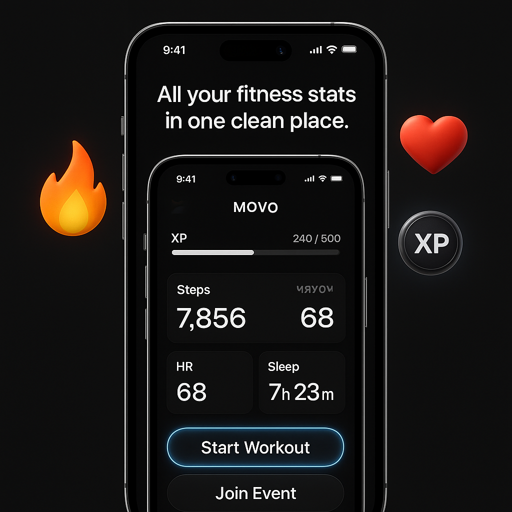 Home screen with stat cards, XP bar, and AI button